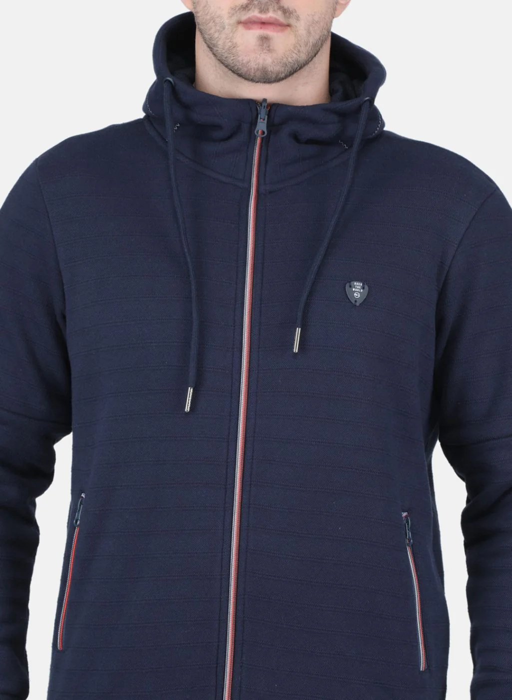 Men Blue Self Design Sweatshirt - Image 5