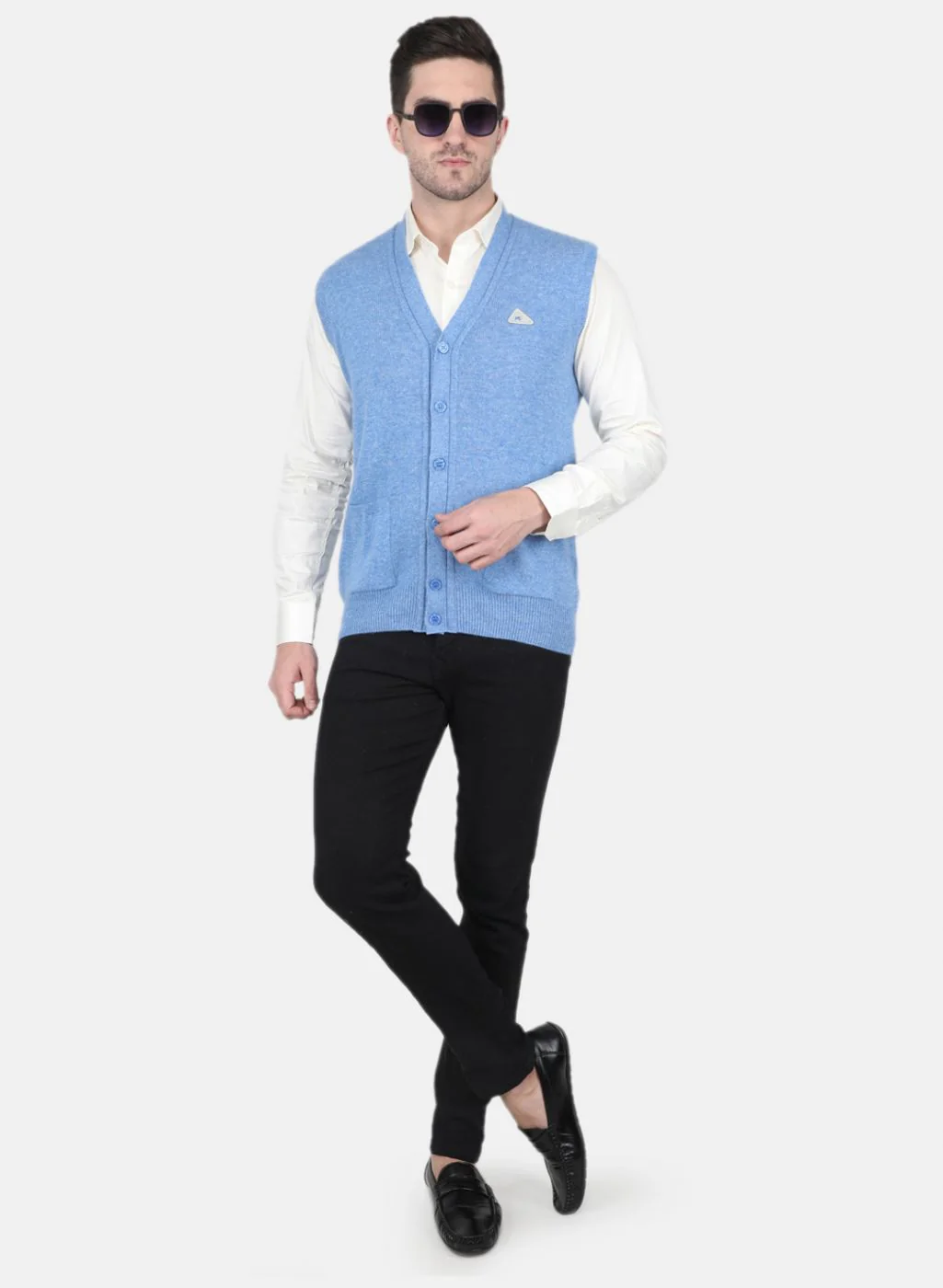 Men Blue Solid Cardigan - Image 4