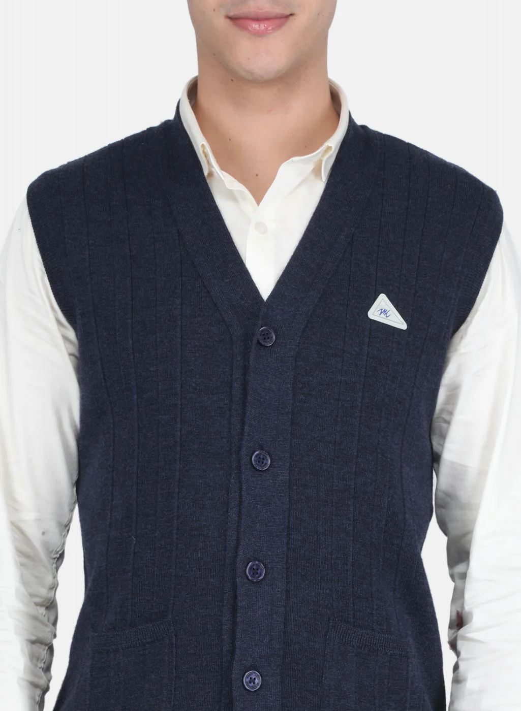 Men Blue Solid Cardigan - Image 5