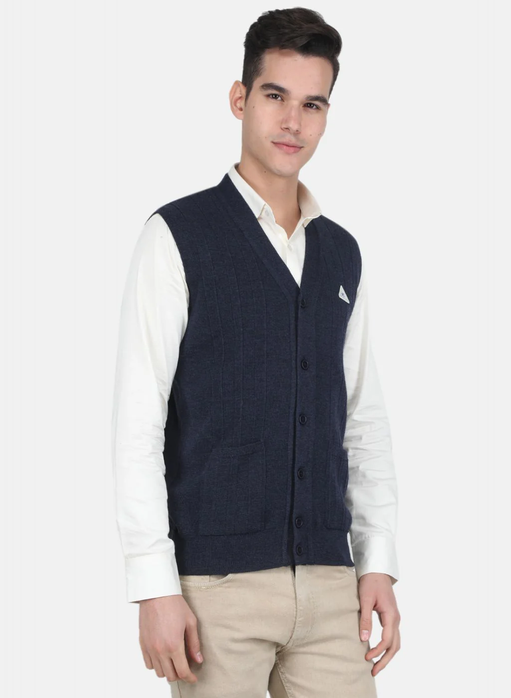Men Blue Solid Cardigan - Image 6