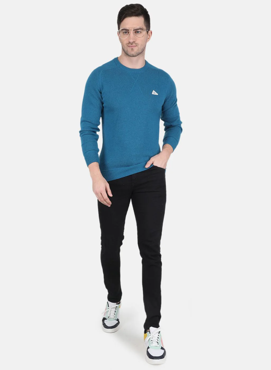 Men Blue Solid Pullover - Image 4