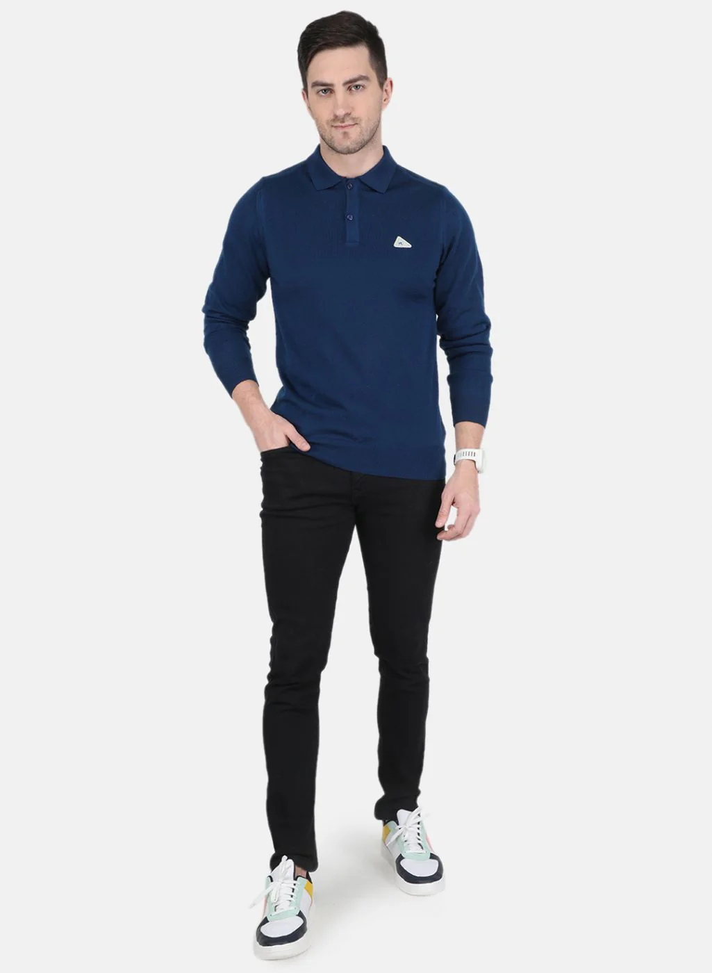 Men Blue Solid T-Shirt - Image 4