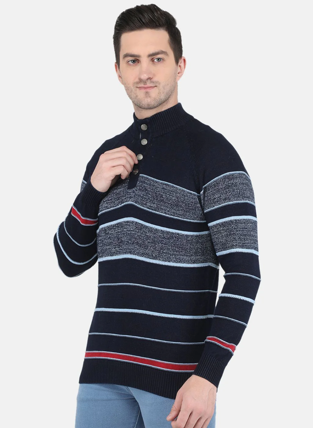 Men Blue Stripe Pullover - Image 2