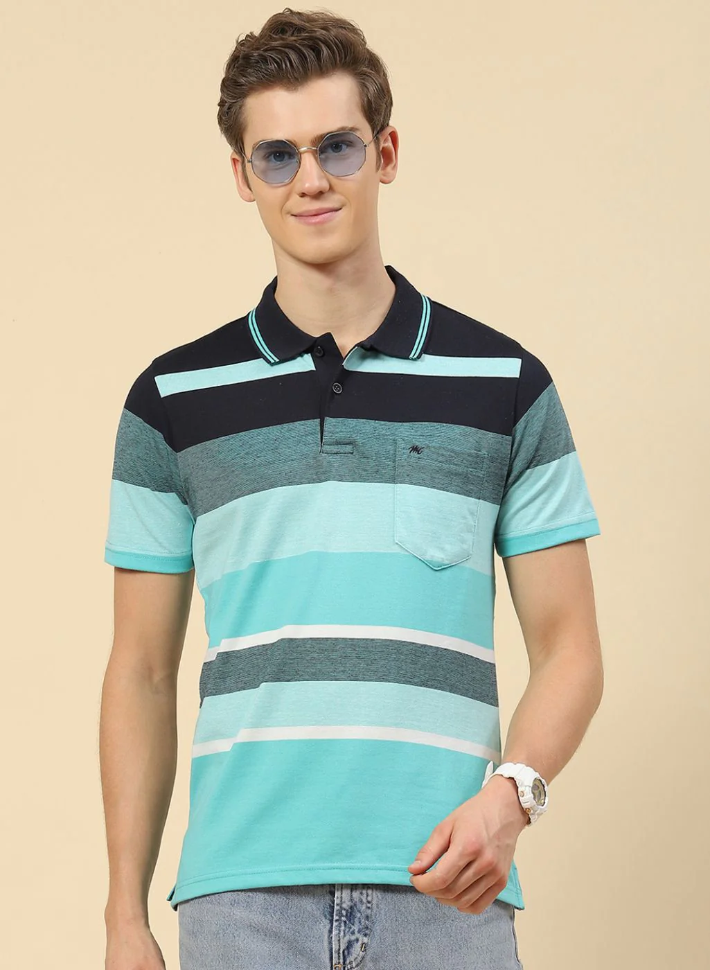 Men Blue Stripe T-Shirt