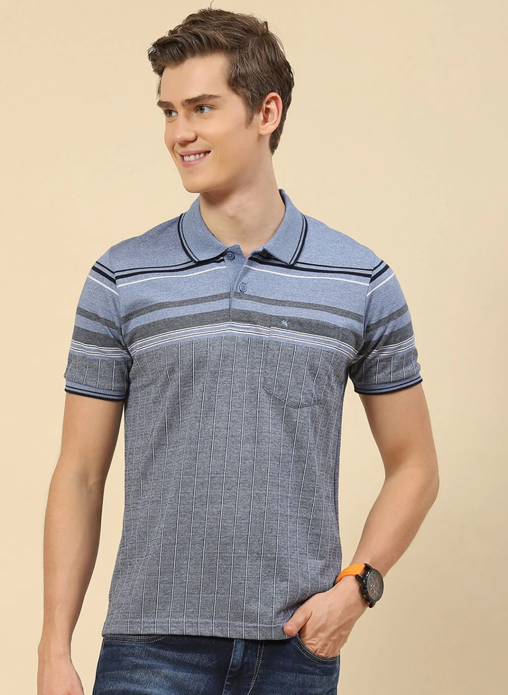 Men Blue Stripe T-Shirt