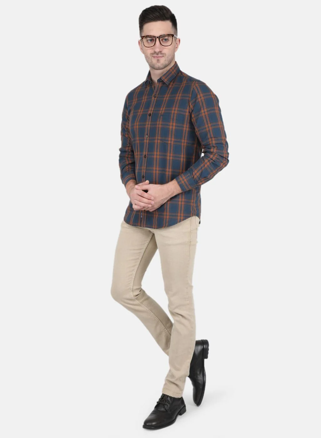 Men Brown Check Shirt - Image 4