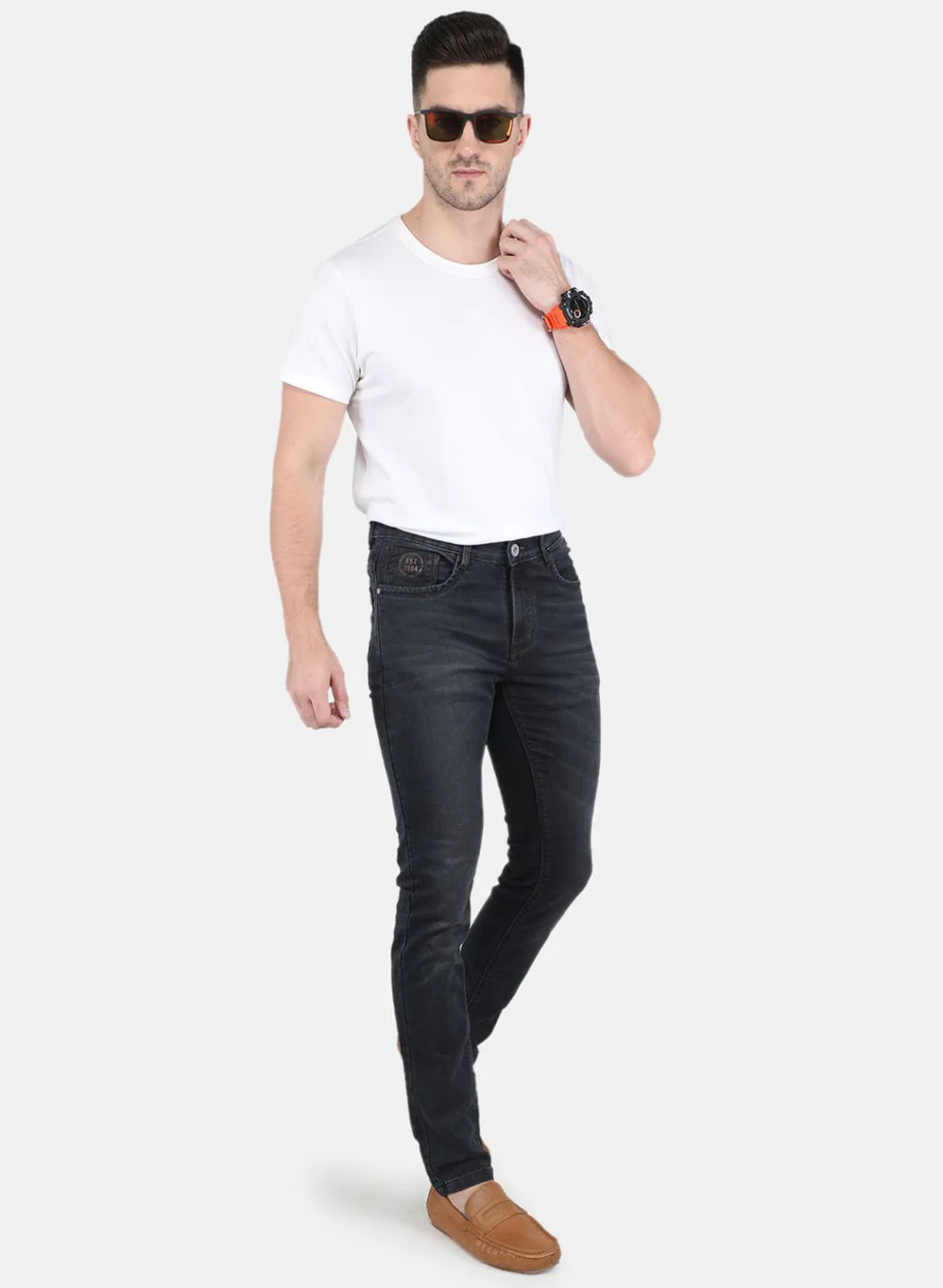 Men Brown NArrow Fit Denim - Image 4