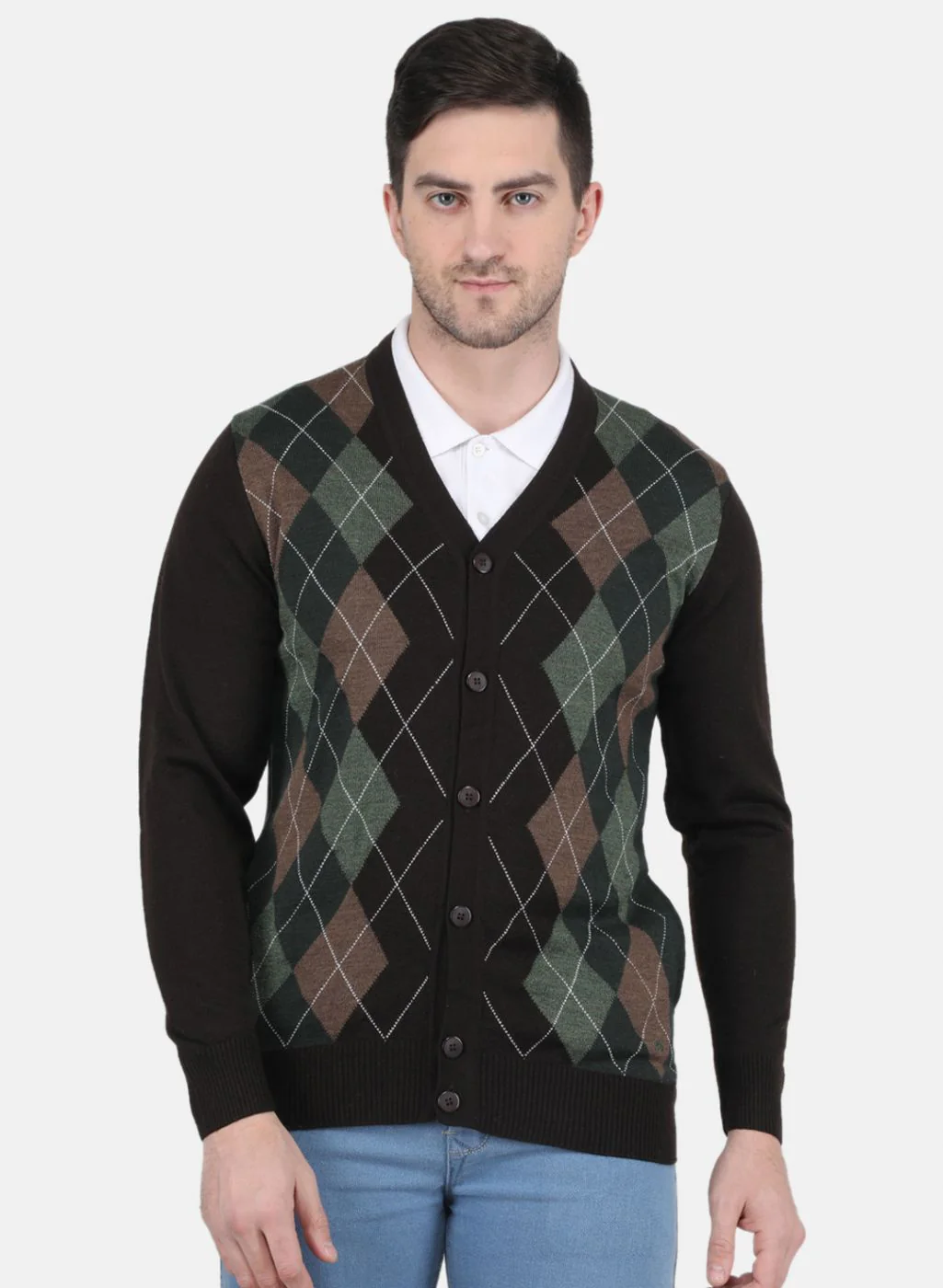 Men Brown Printed Cardigan