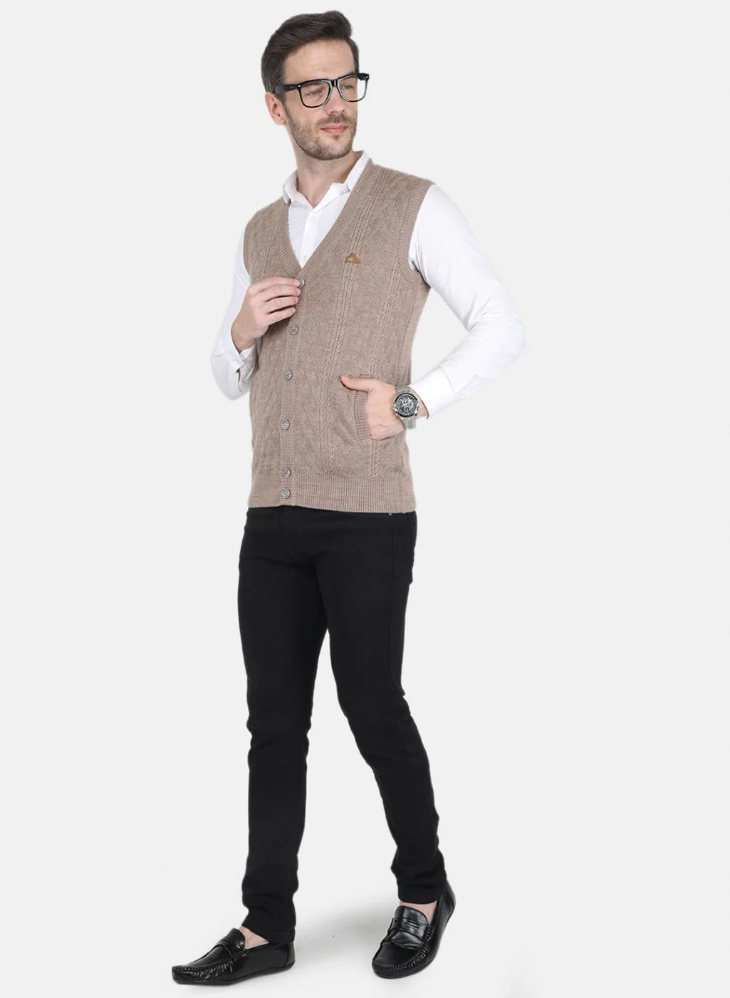 Men Brown Self design Cardigan - Image 4