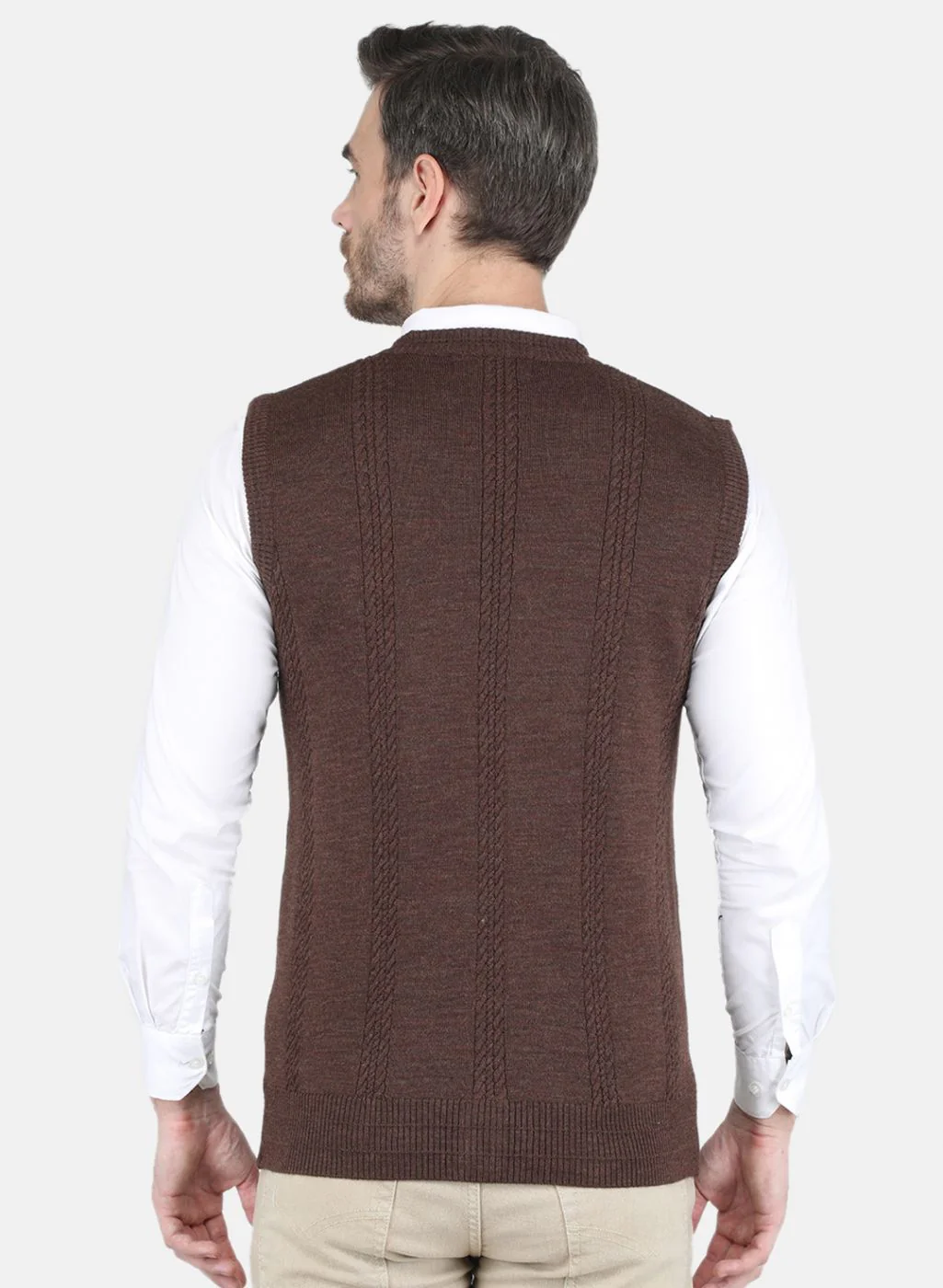 Men Brown Self design Cardigan - Image 3