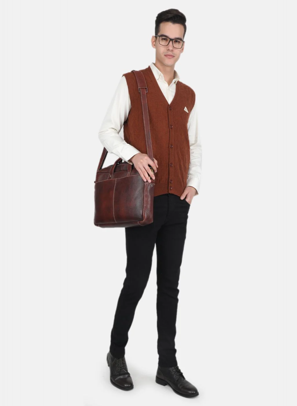 Men Brown Self Design Cardigan - Image 4
