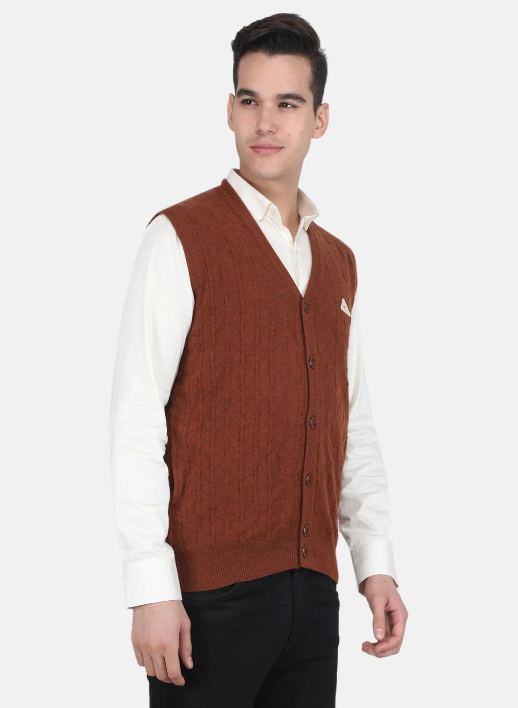 Men Brown Self Design Cardigan - Image 6