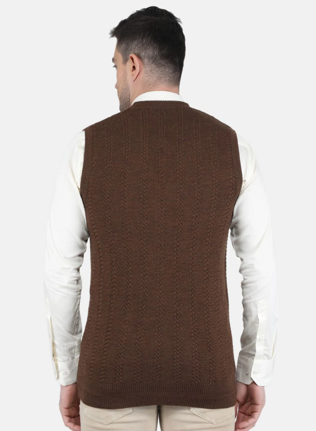 Men Brown Self Design Cardigan - Image 3