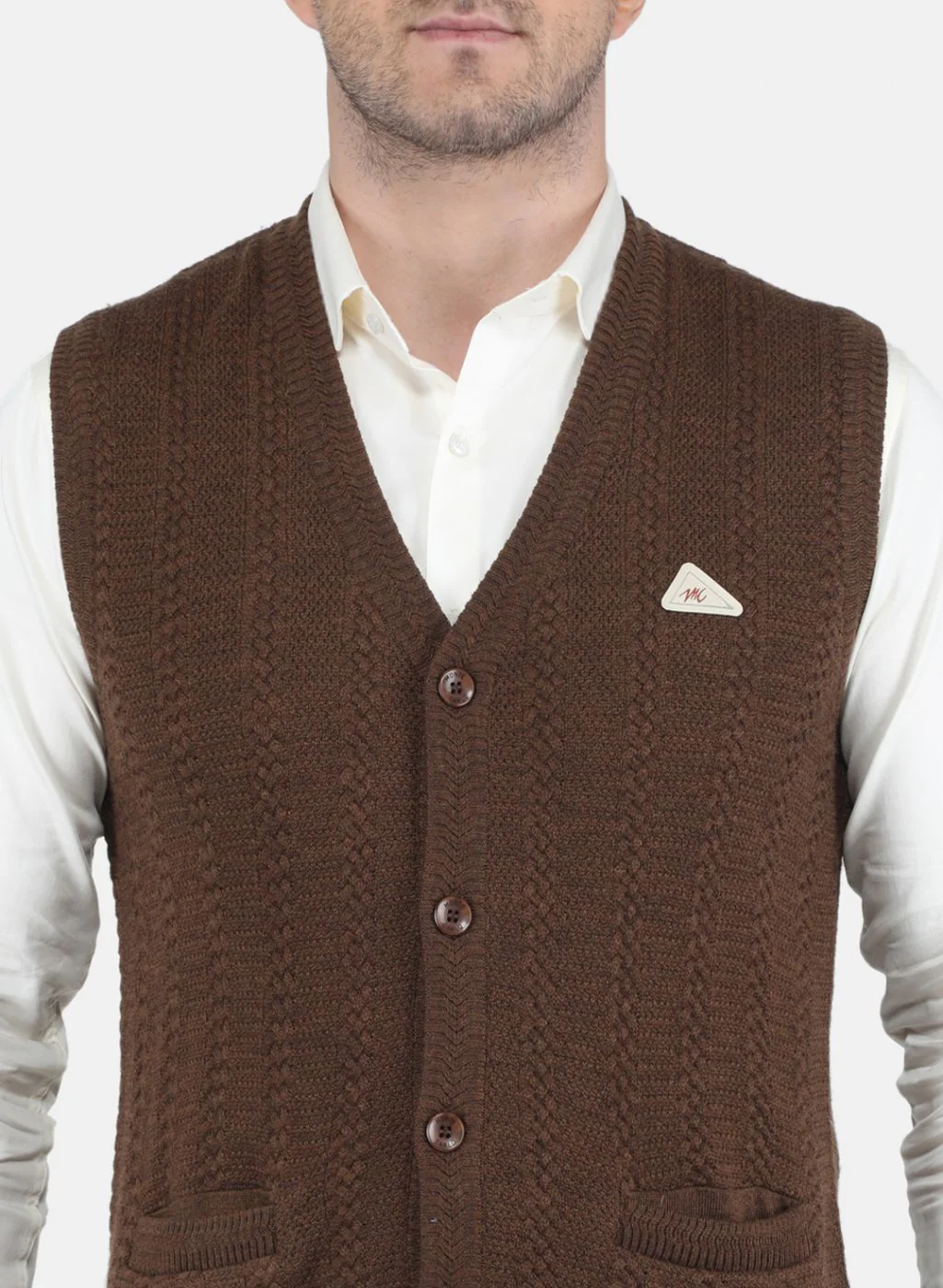 Men Brown Self Design Cardigan - Image 5