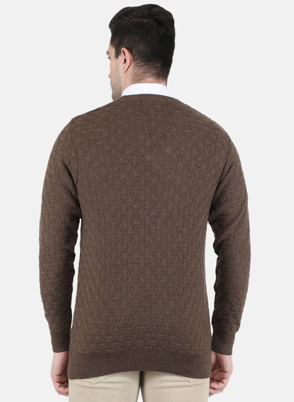 Men Brown Self design Pullover - Image 3
