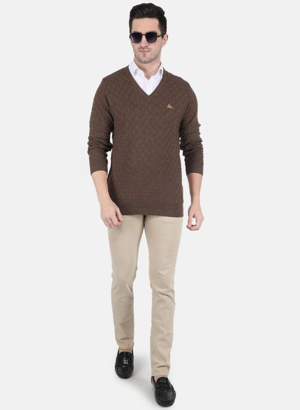 Men Brown Self design Pullover - Image 4