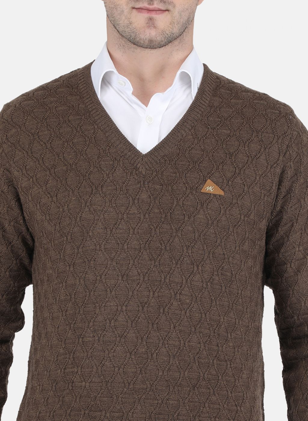 Men Brown Self design Pullover - Image 5