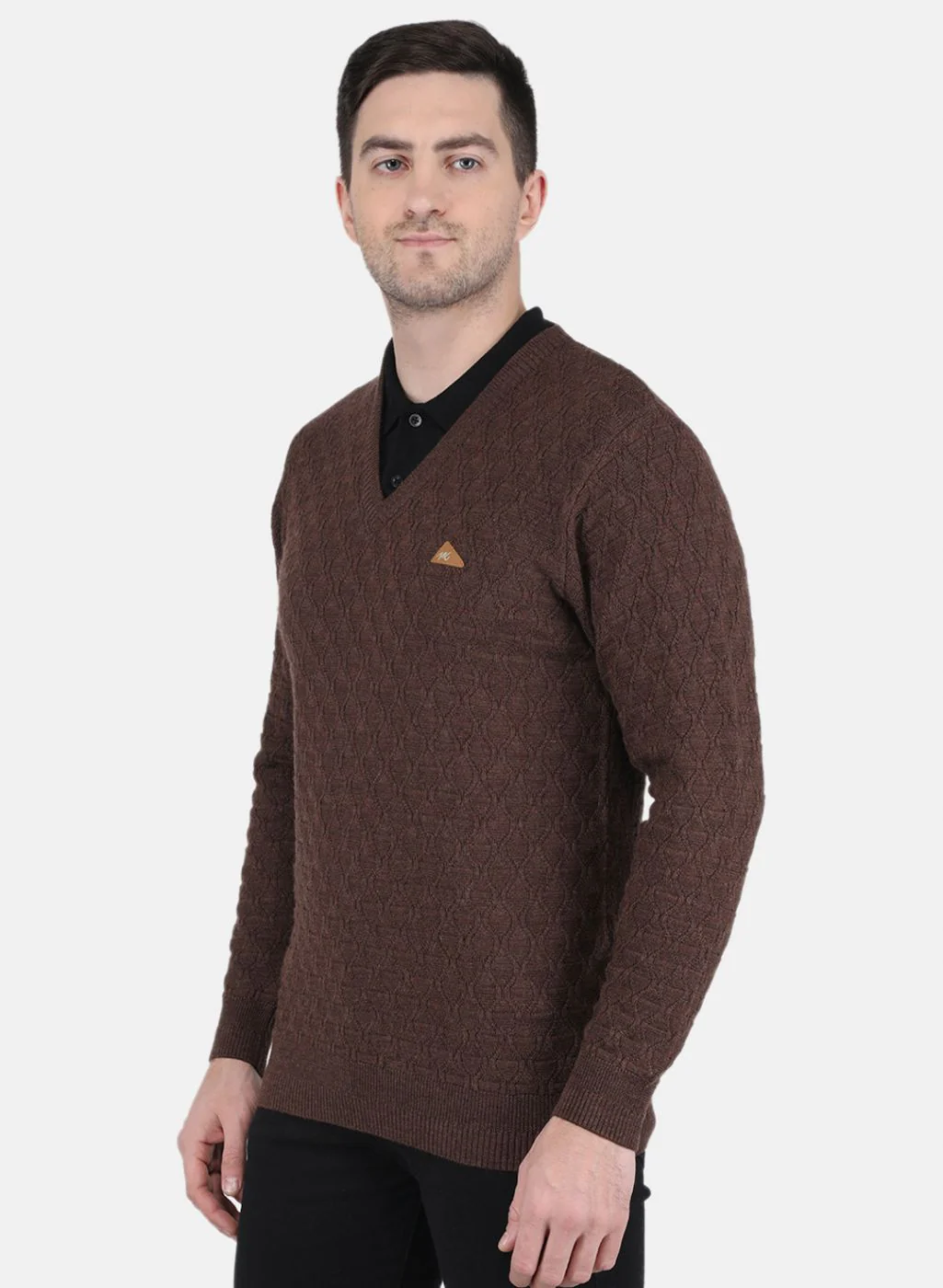 Men Brown Self Design Pullover - Image 2