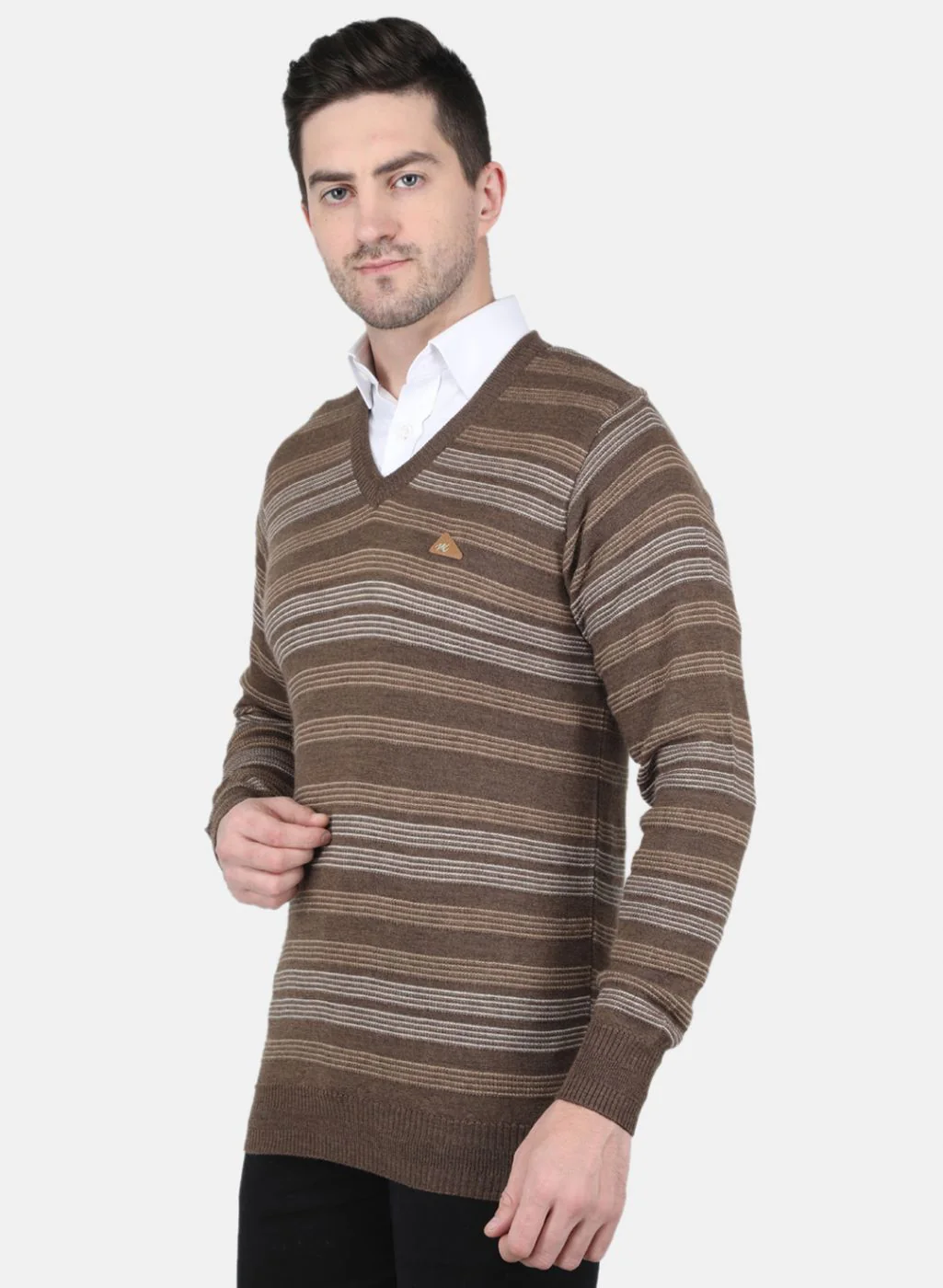 Men Brown Self Design Pullover - Image 2