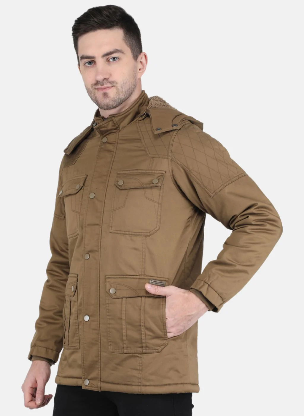Men Brown Solid Jacket - Image 2