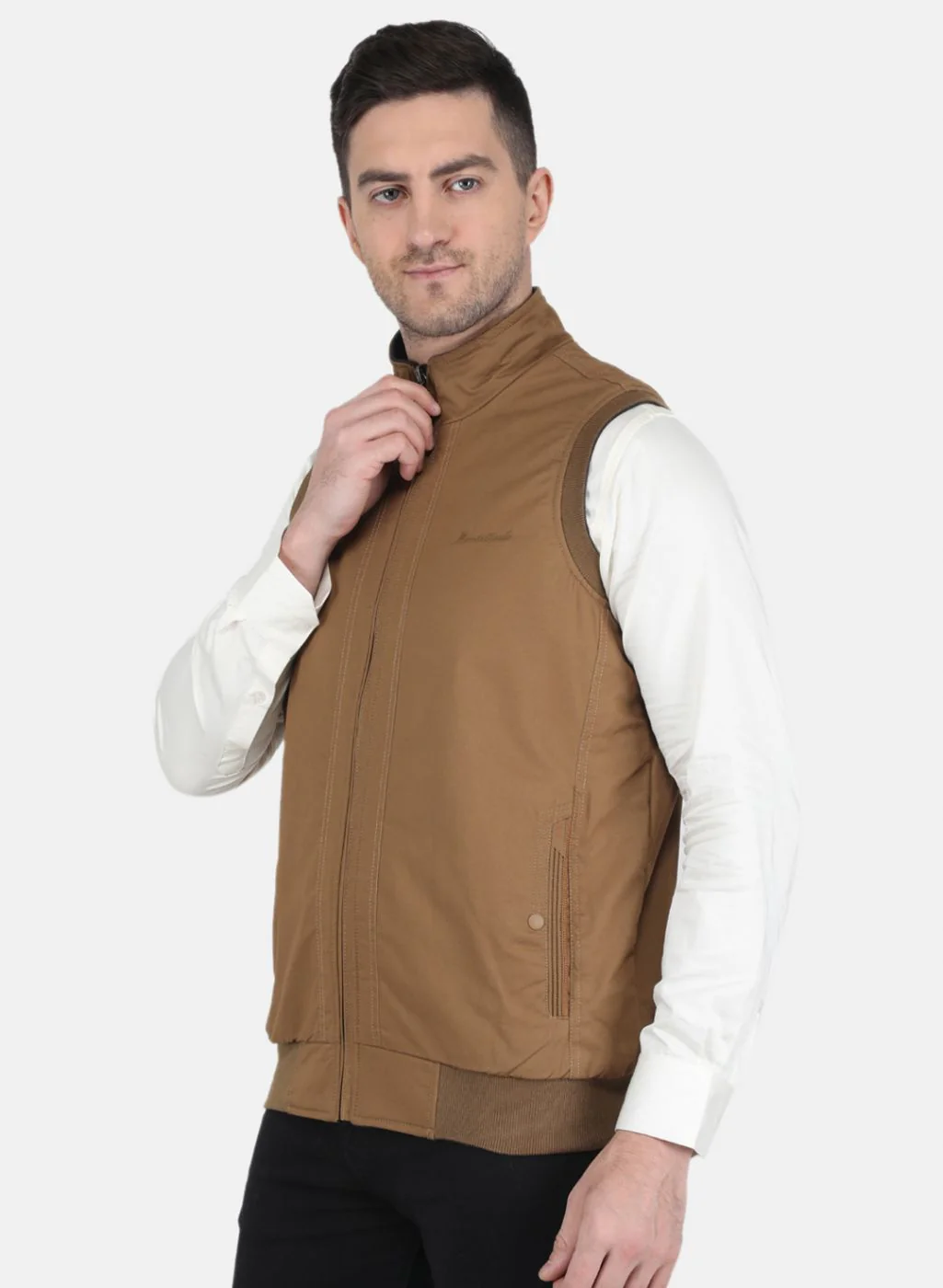 Men Brown Solid Jacket - Image 2