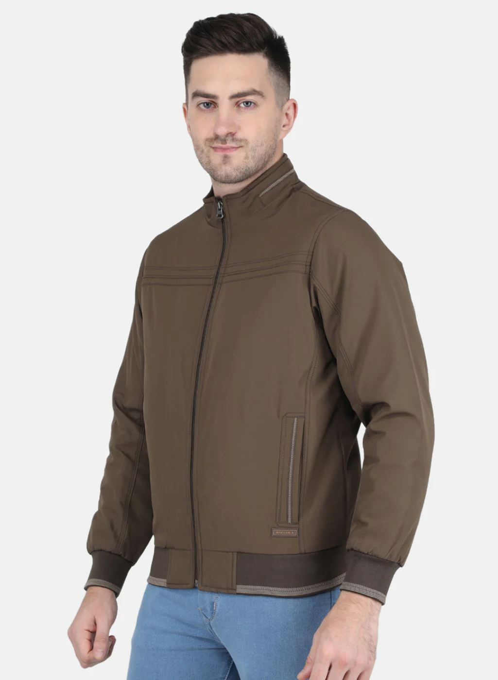 Men Brown Solid Jacket - Image 2