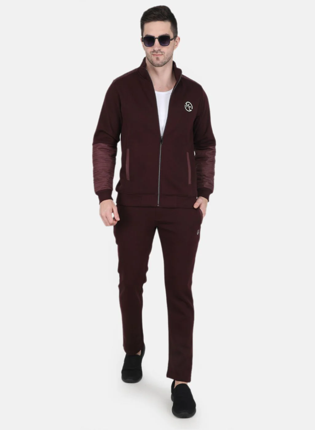 Men Burgundy Solid Tracksuit - Image 4