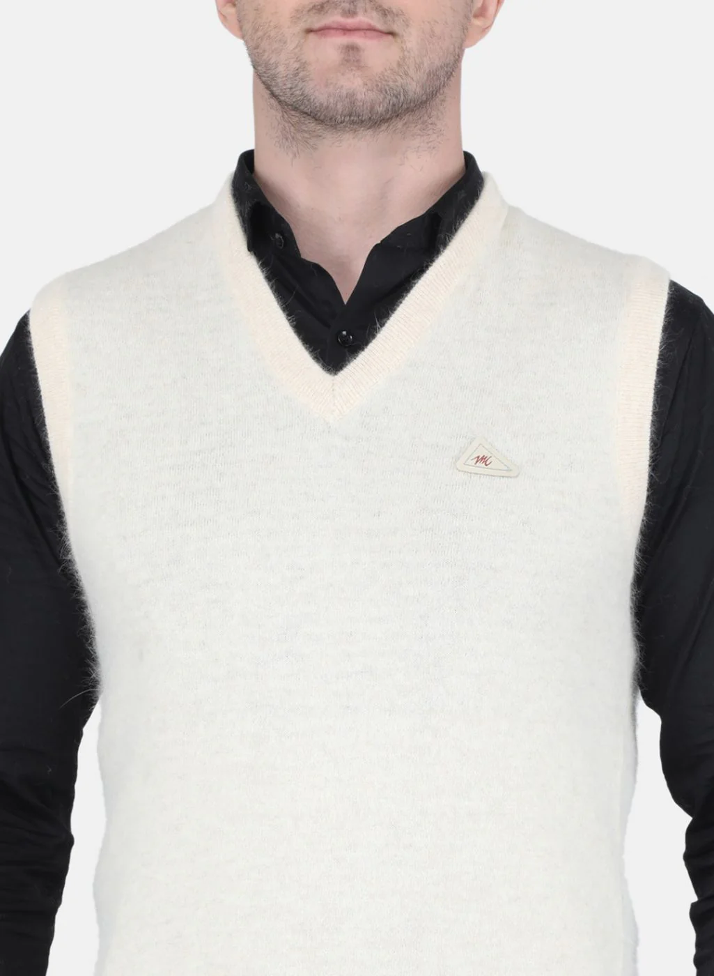 Men Cream Solid Sweater - Image 5