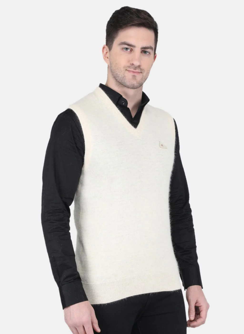 Men Cream Solid Sweater - Image 6