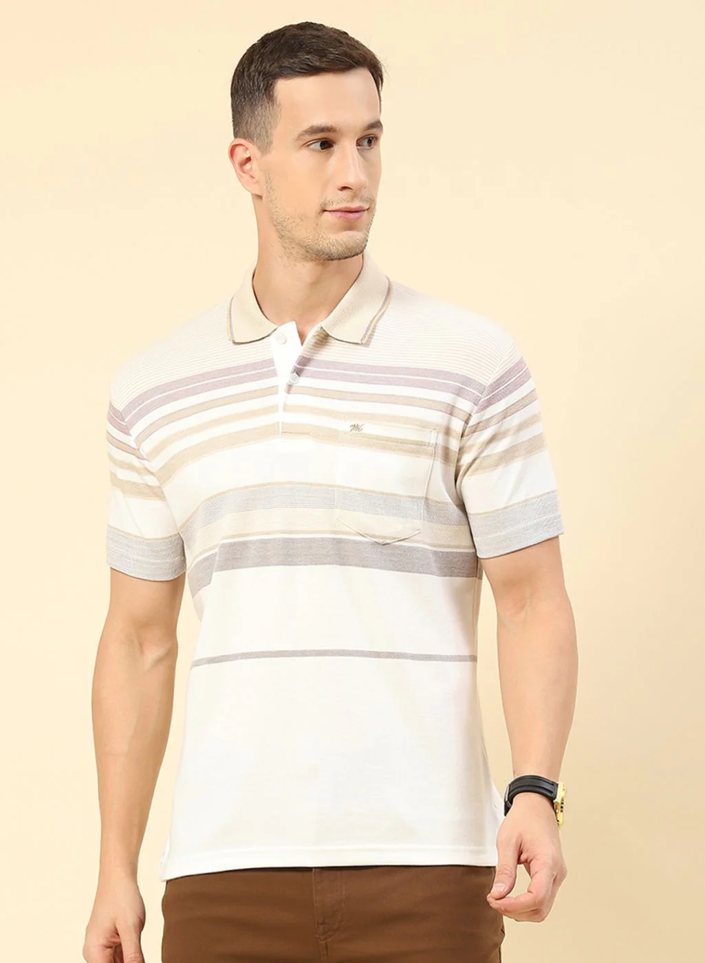 Men Cream Stripe T-Shirt