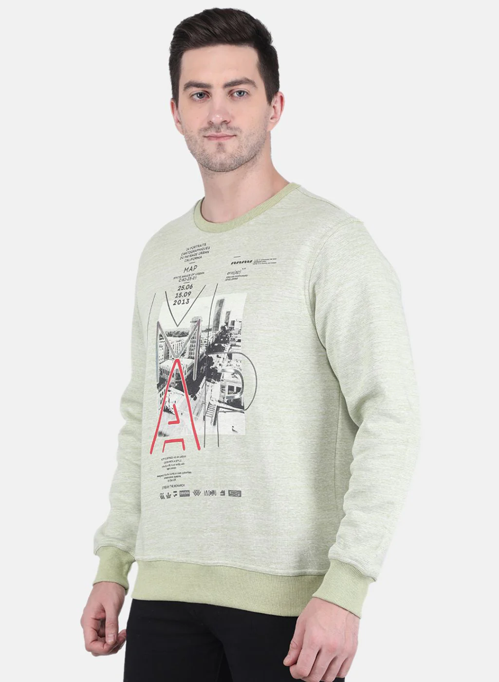 Men Green Jaquard Sweatshirt - Image 2