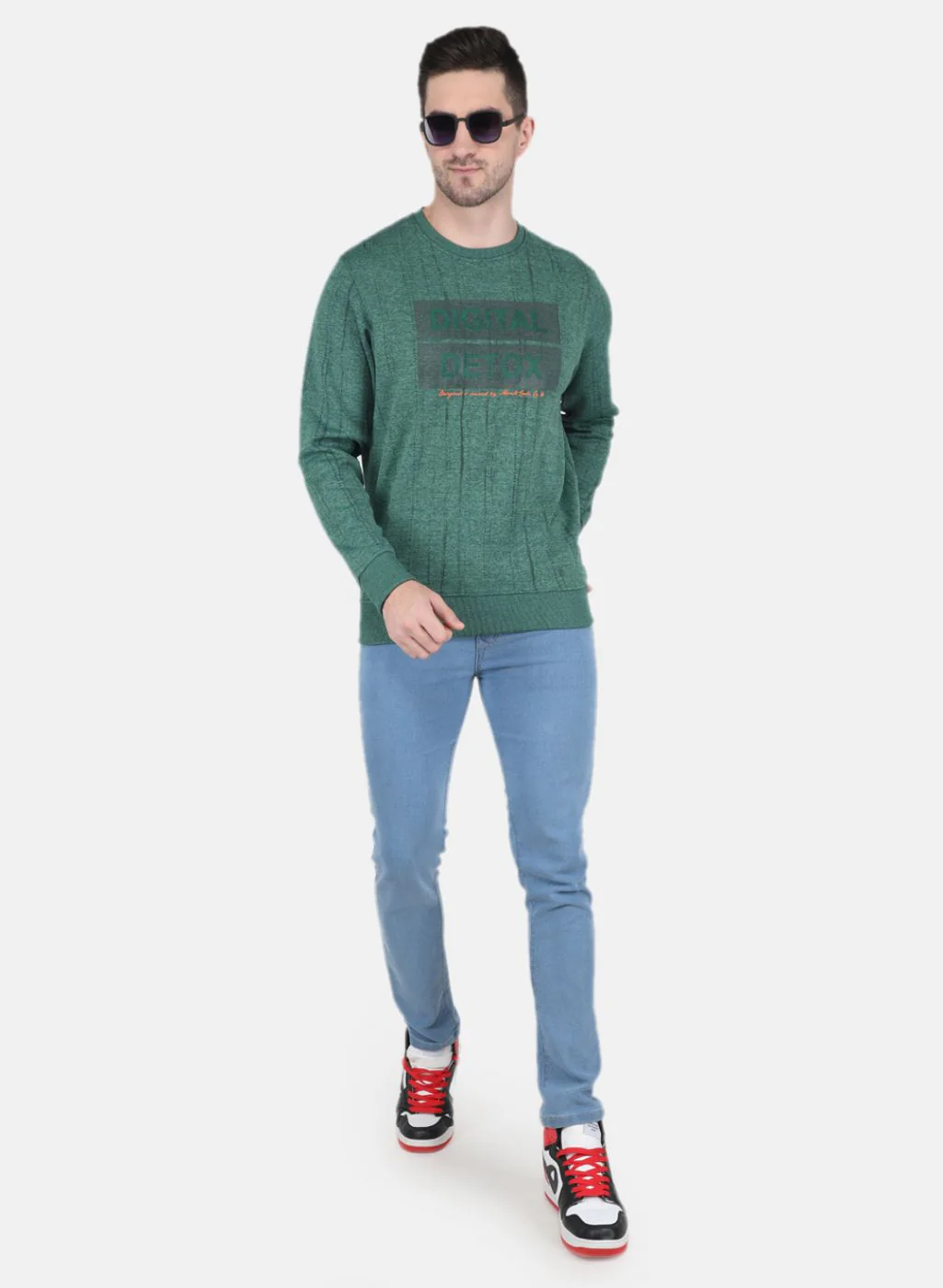 Men Green Printed Sweatshirt - Image 4