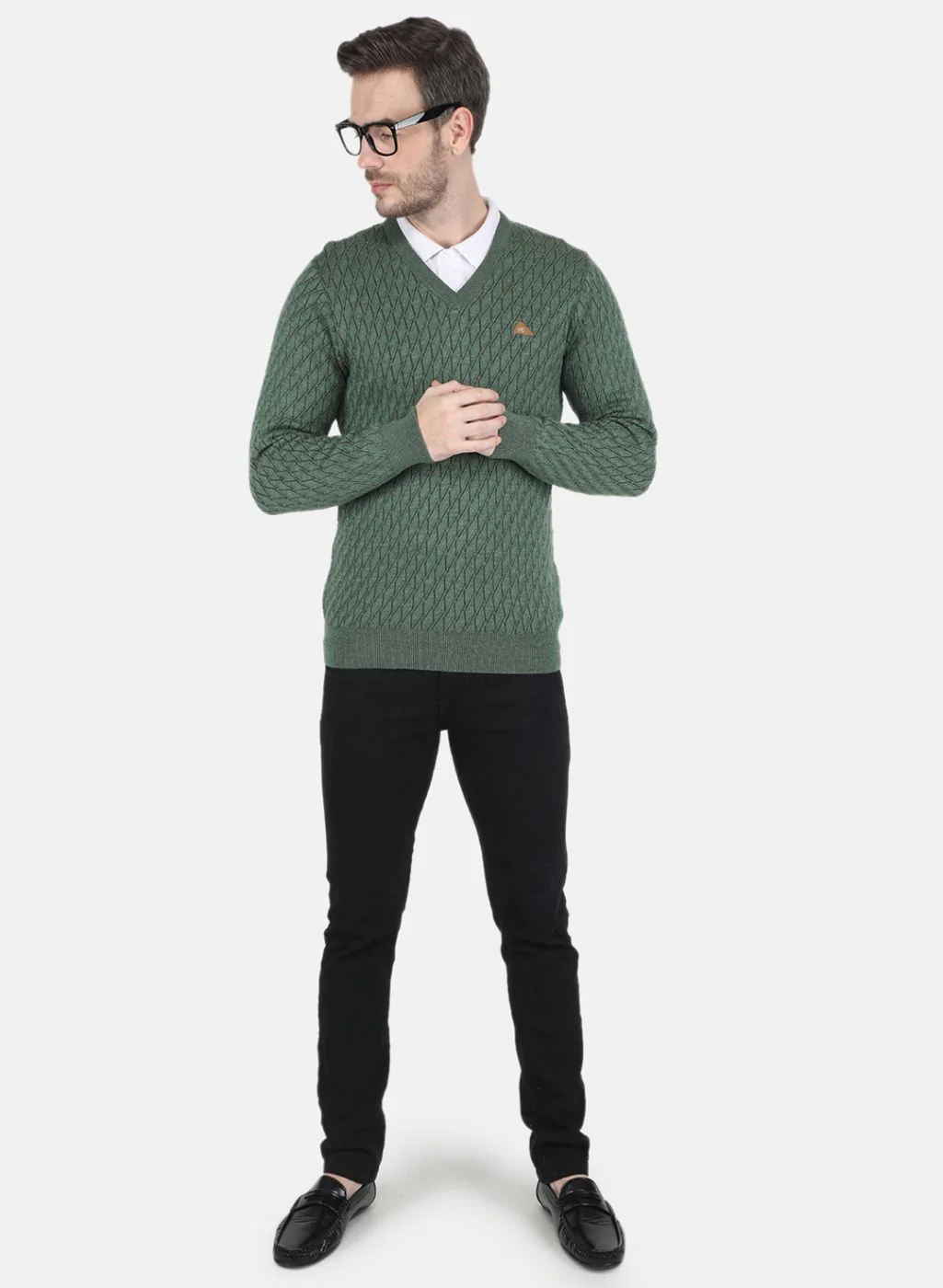 Men Green Self design Pullover - Image 4