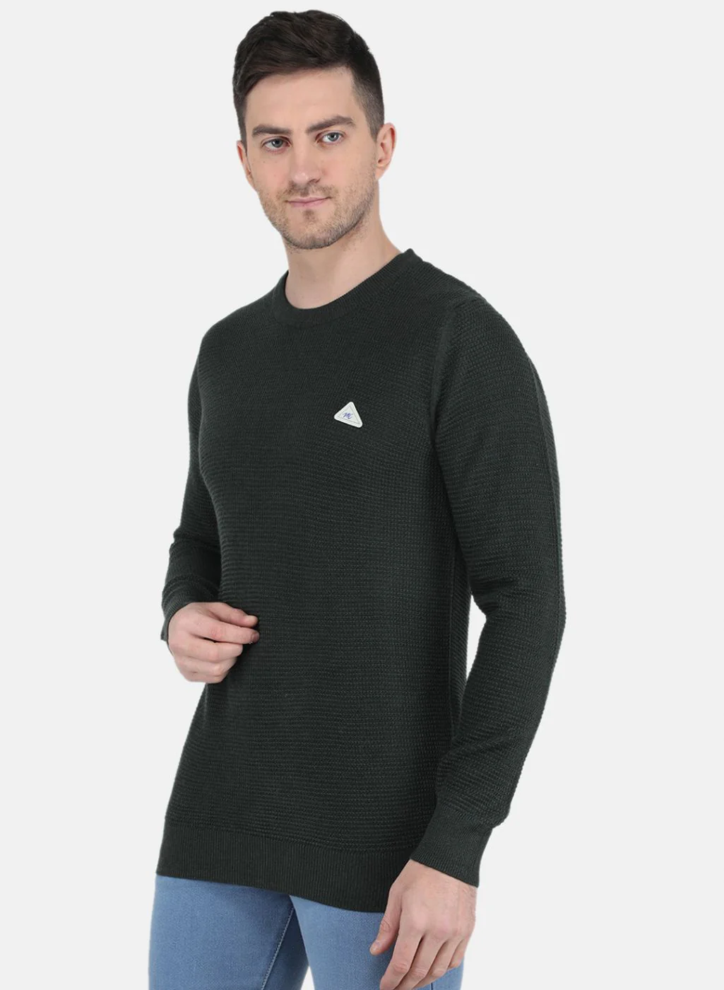 Men Green Self Design Pullover - Image 2