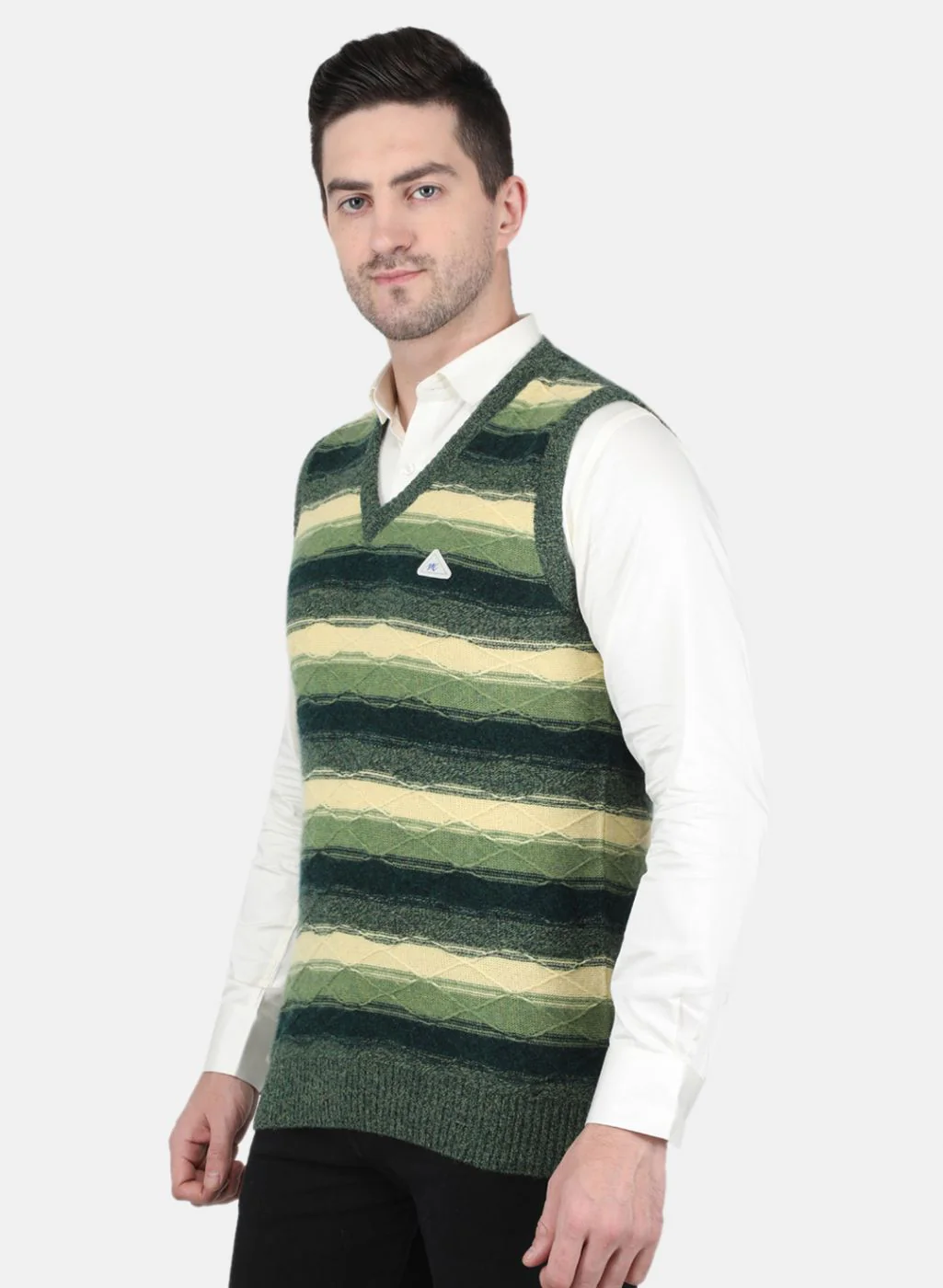 Men Green Self Design Sweater - Image 2