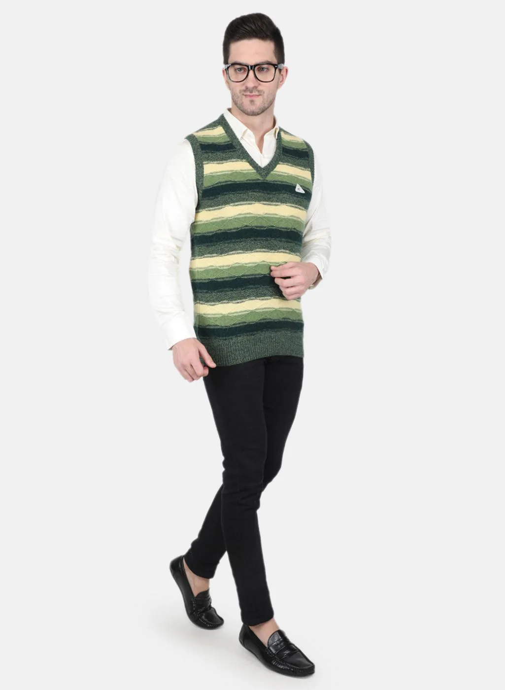 Men Green Self Design Sweater - Image 4