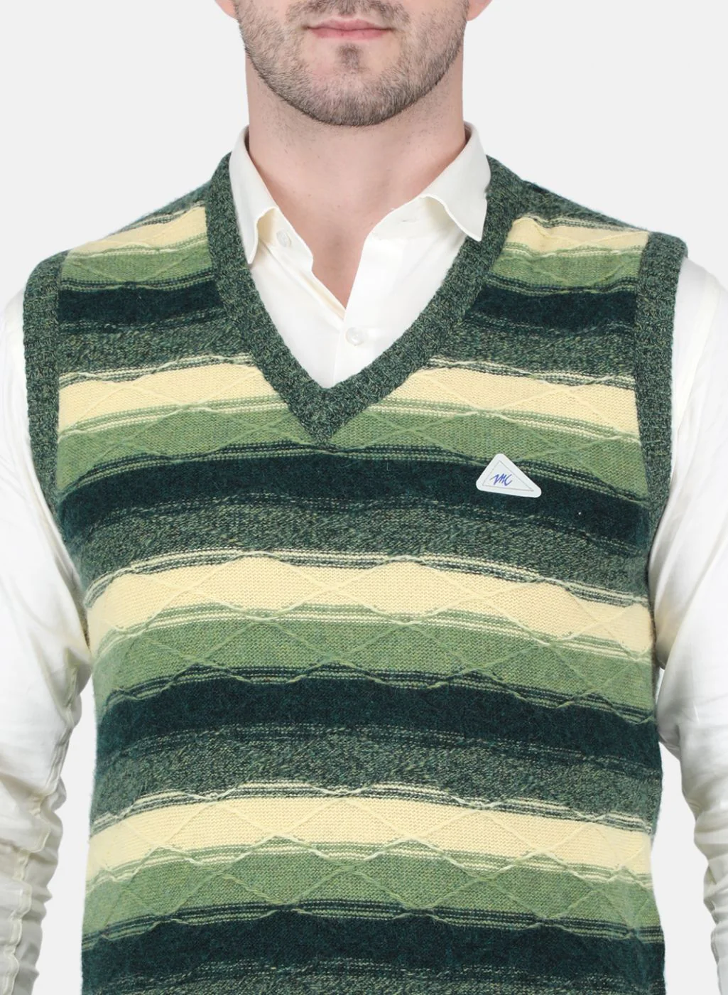 Men Green Self Design Sweater - Image 5