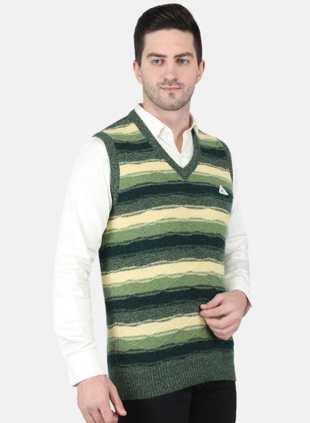 Men Green Self Design Sweater - Image 6