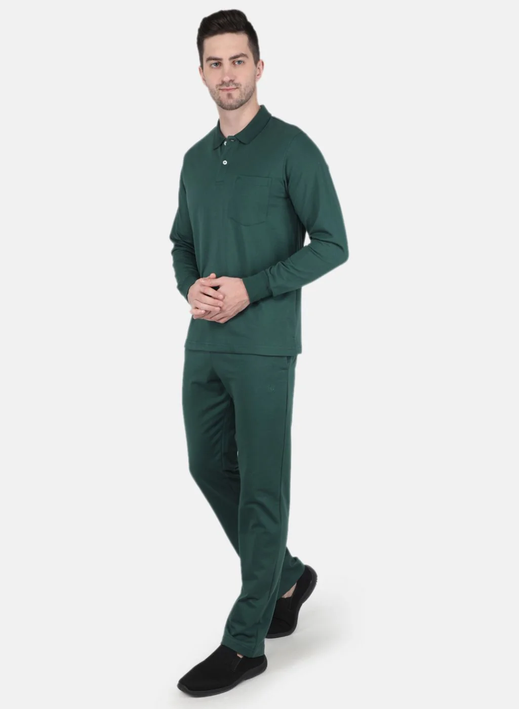Men Green Solid Tracksuit - Image 2