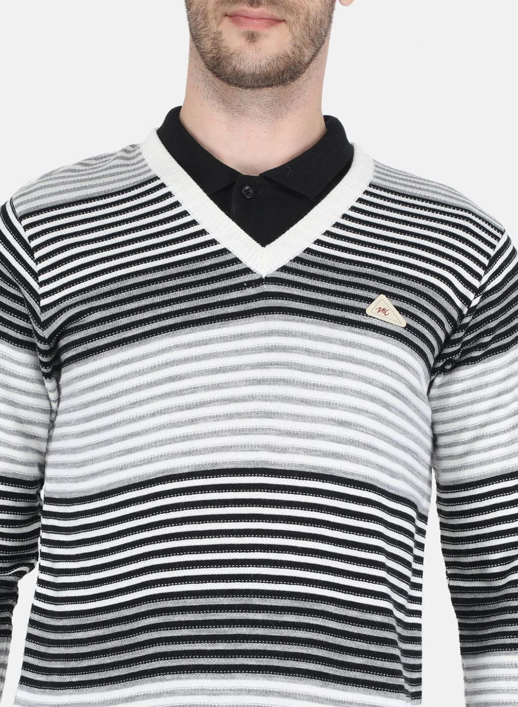 Men Grey & Black Stripe Pullover - Image 5