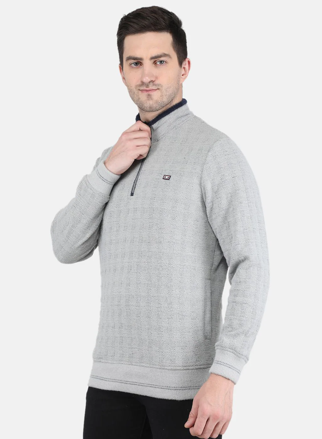 Men Grey Jaquard Sweatshirt - Image 2