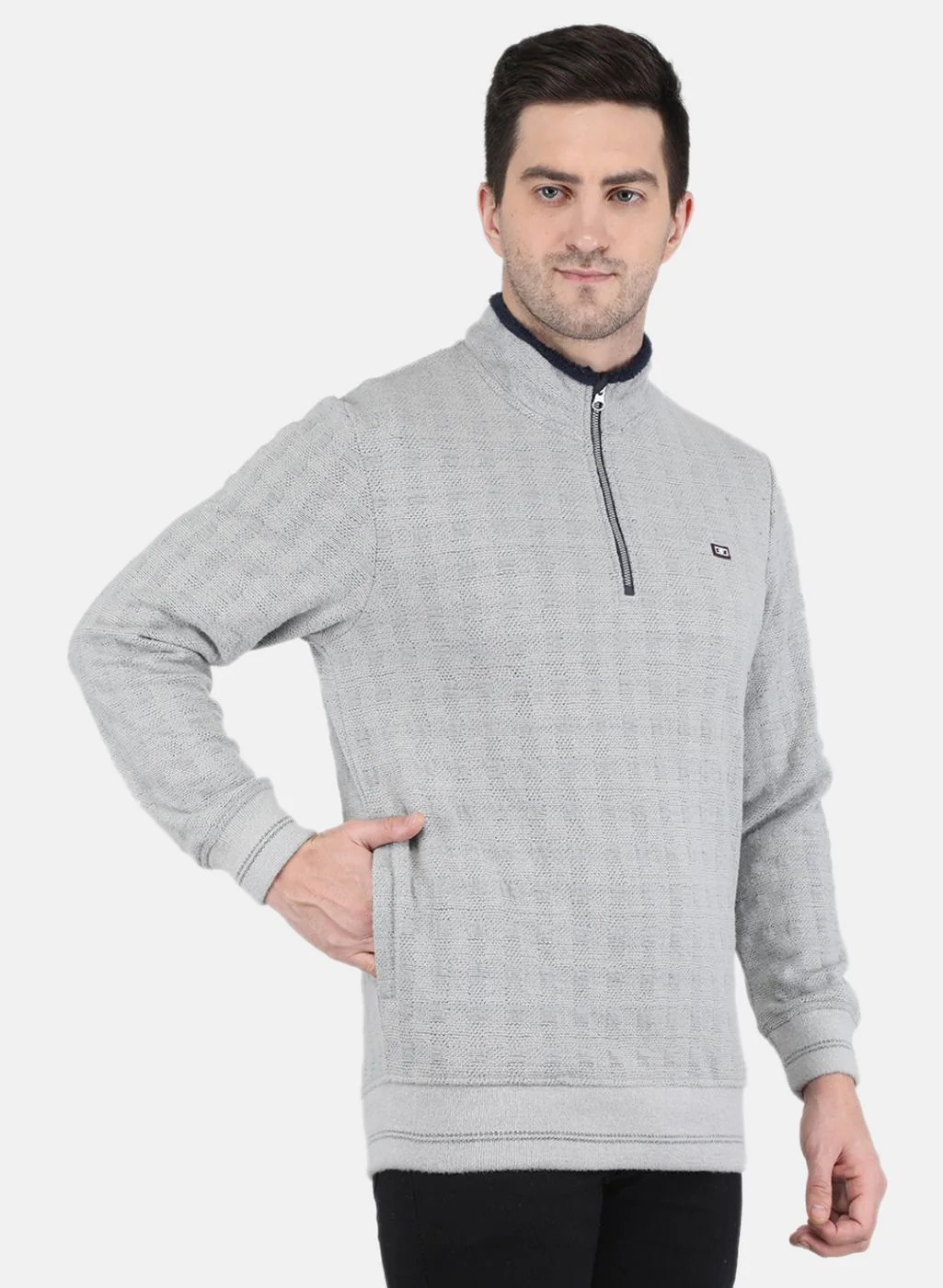 Men Grey Jaquard Sweatshirt - Image 6