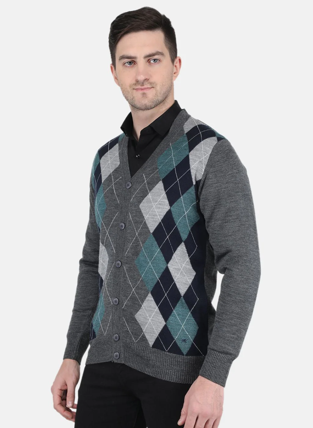 Men Grey Printed Cardigan - Image 2