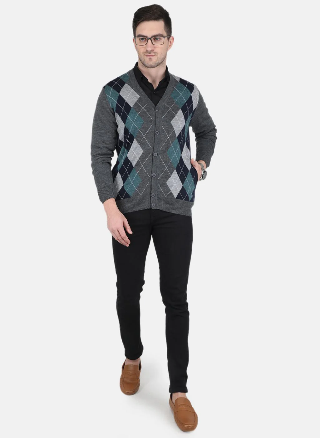 Men Grey Printed Cardigan - Image 4
