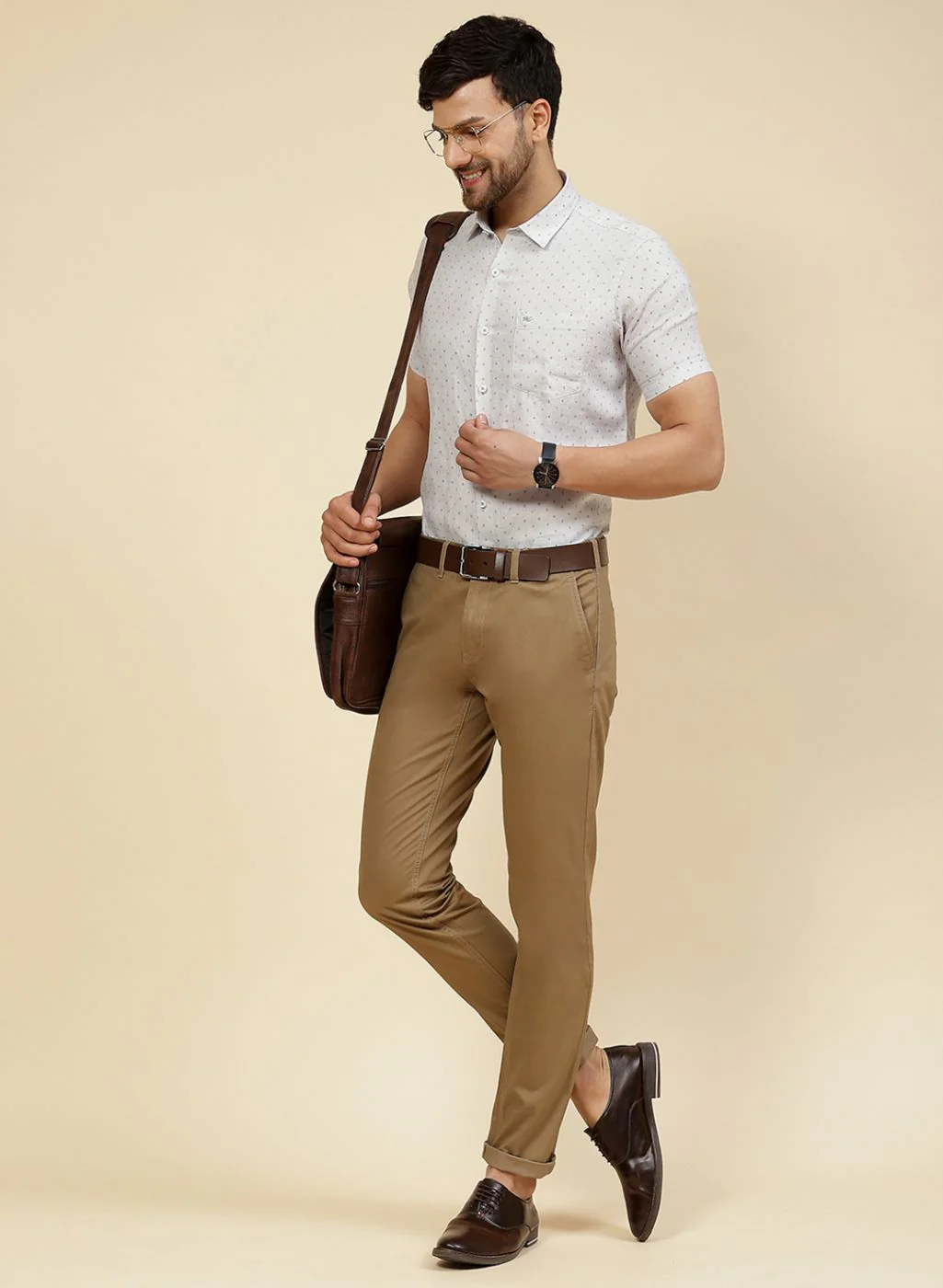 Men Grey Printed Linen Shirt