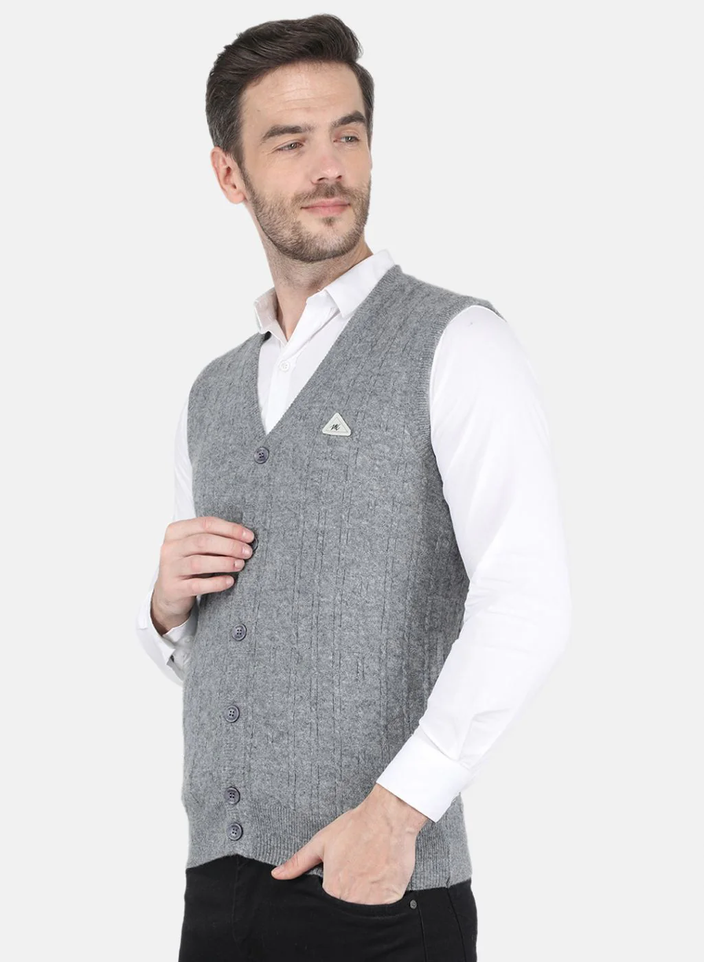 Men Grey Self design Cardigan - Image 2