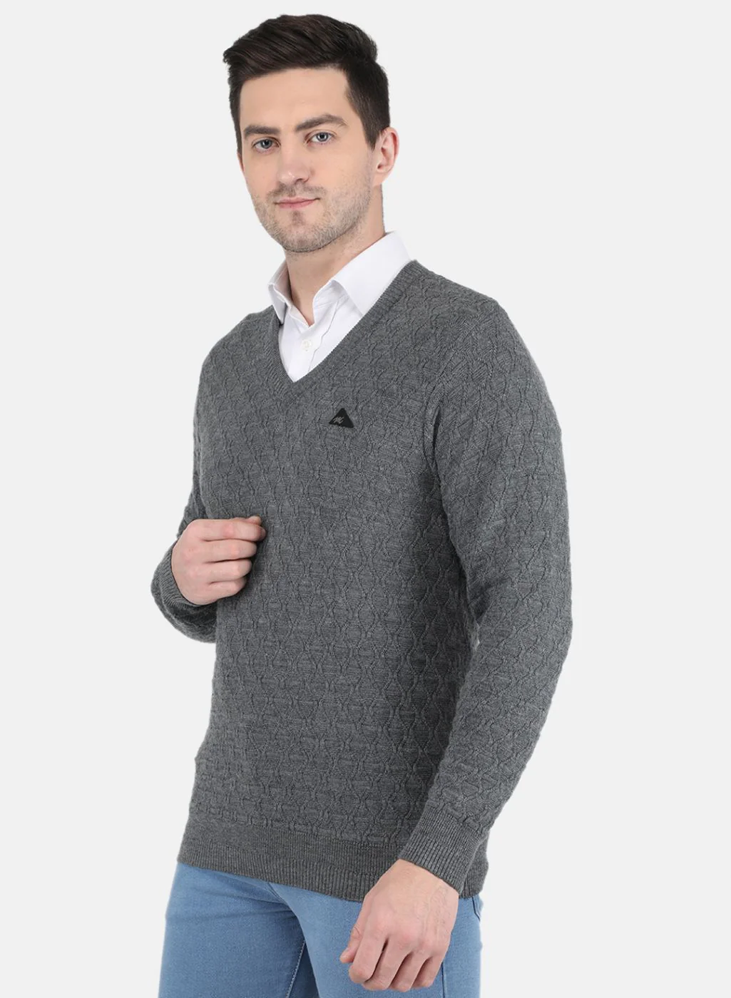 Men Grey Self design Pullover - Image 2