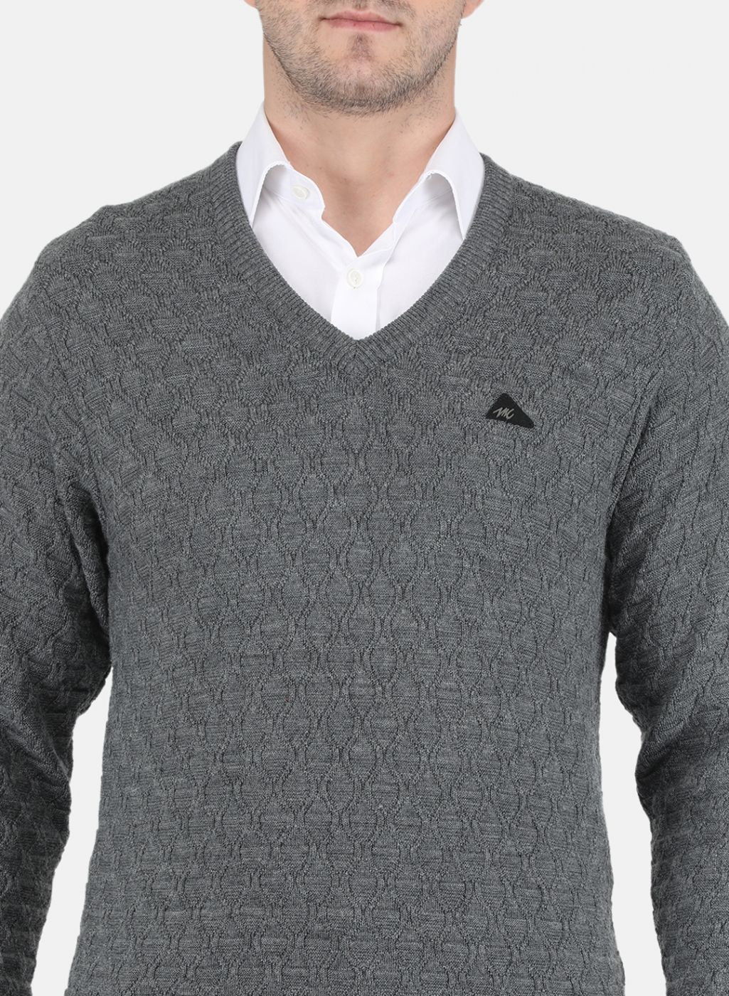 Men Grey Self design Pullover - Image 5
