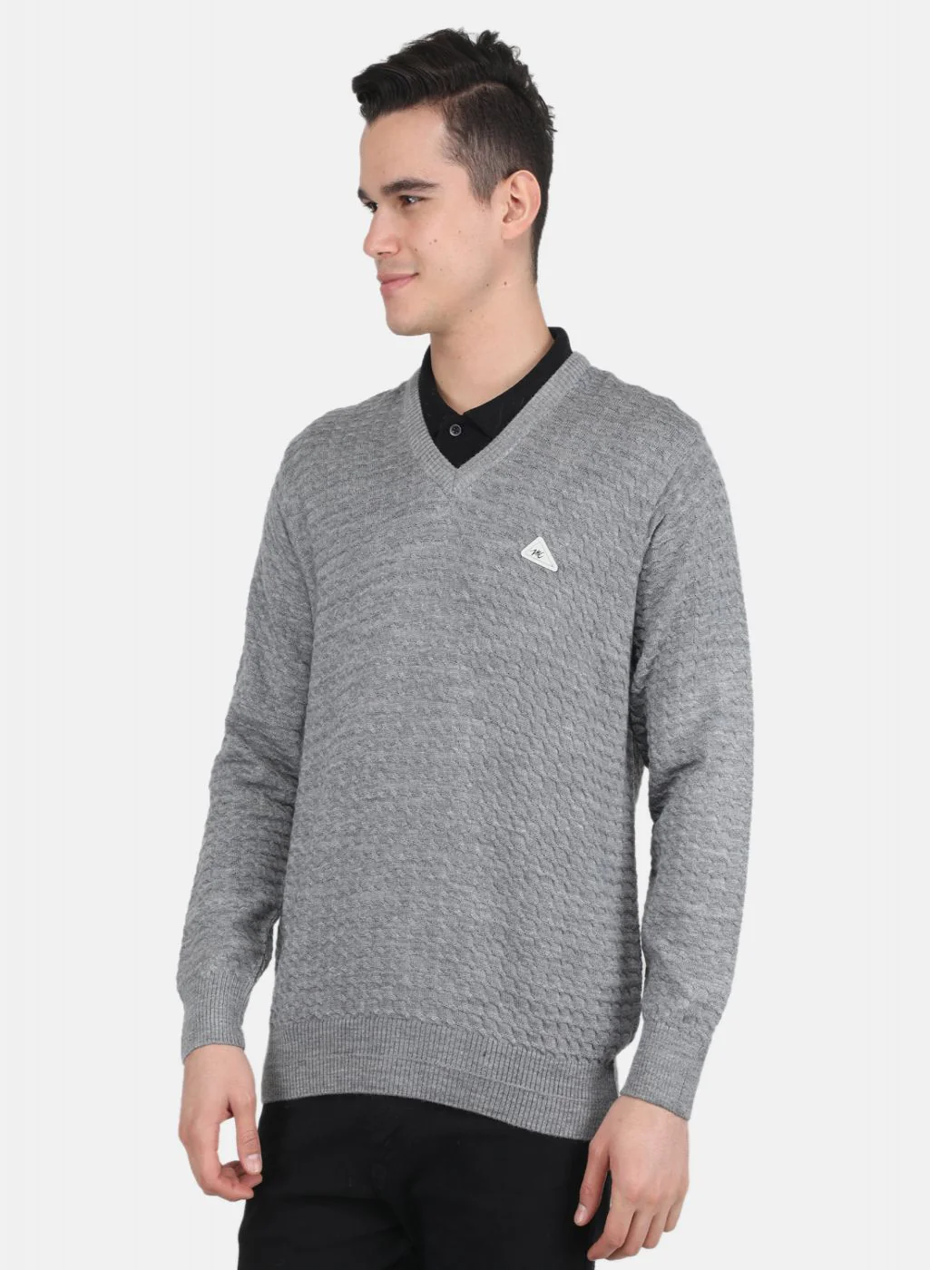 Men Grey Self Design Pullover - Image 2