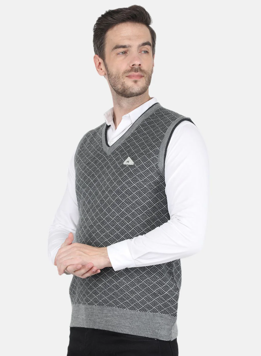 Men Grey Self design Sweater - Image 2